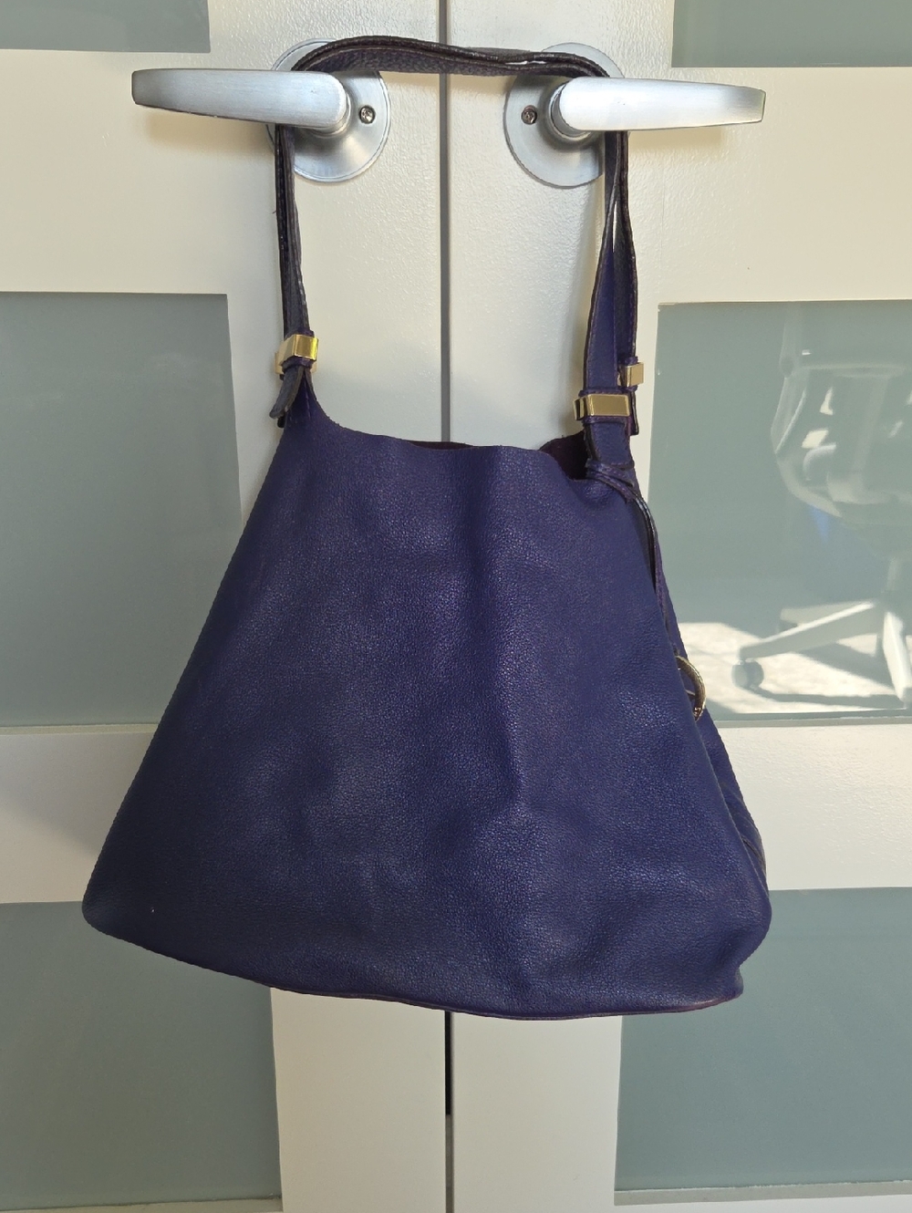 Michael Kors Purple Pebbled Leather Hobo Shoulder Bag with Gold Hardware